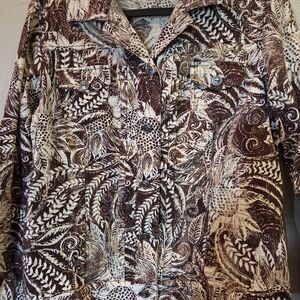 Chicos  Brown Tropical Patterned Jacket Size 1